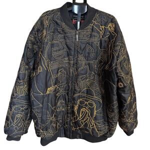 Give Me Face‎ Mens 3X Full Zip Embroidery Jacket Boho Jazz Art Modern Eclectic